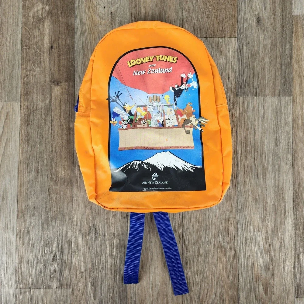 Vintage Kids‎ Looney Tunes Over New Zealand Orange Backpack Air New Zealand